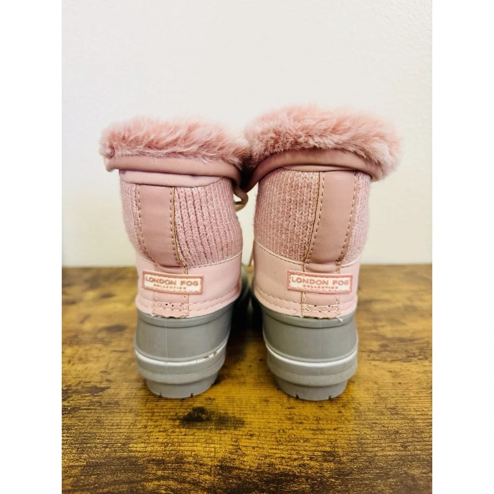 London Fog Insulated Snow‎ Boots With Fur ~ Toddler Size 6 ~ Pink & Gray